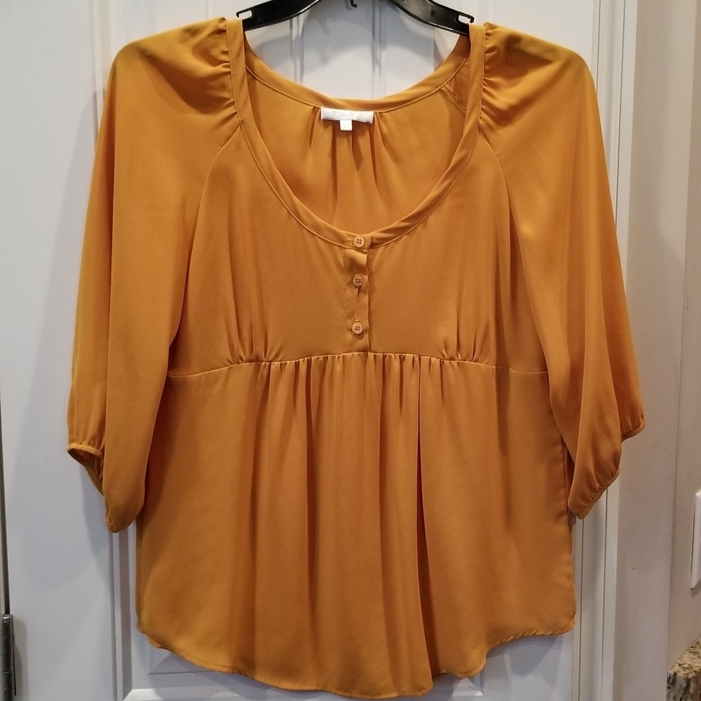 GLAM Gold Yellow Sz M 3/4 Sleeve Top Blouse